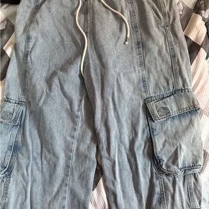 Light Blue Wide Leg Cargo Pants